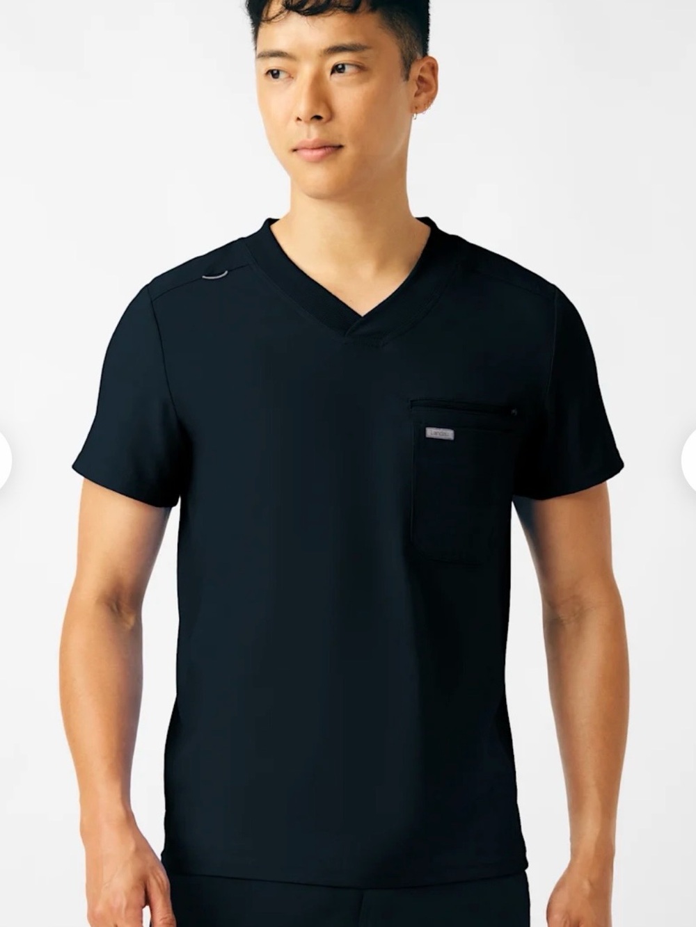 Landau Forward Men’s 2-Pocket V-Neck Rib Knit Scrub Top S Black